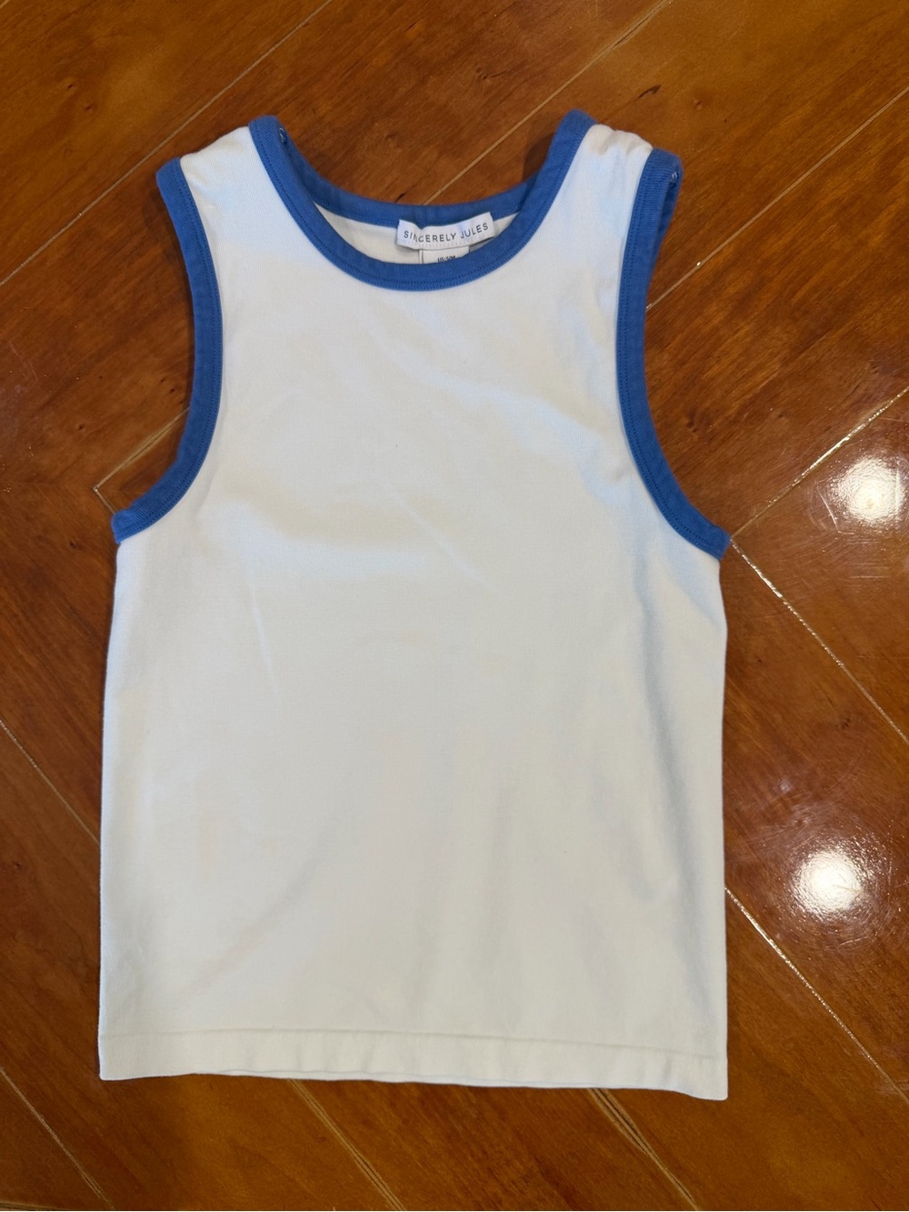 Sincerly Jules White Tank with Blue Trim